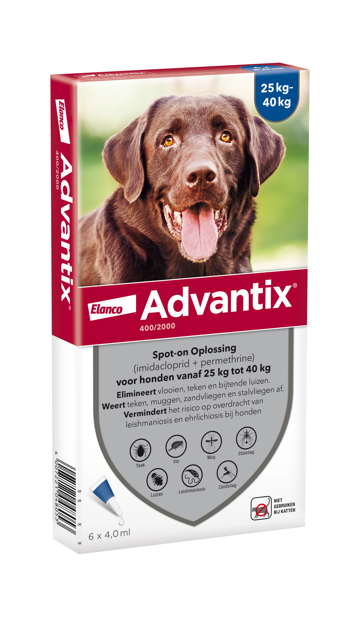 Advantix vlooien- en tekenpipet voor honden 400/2000 (25 tot 40 kg) 6 pipetten