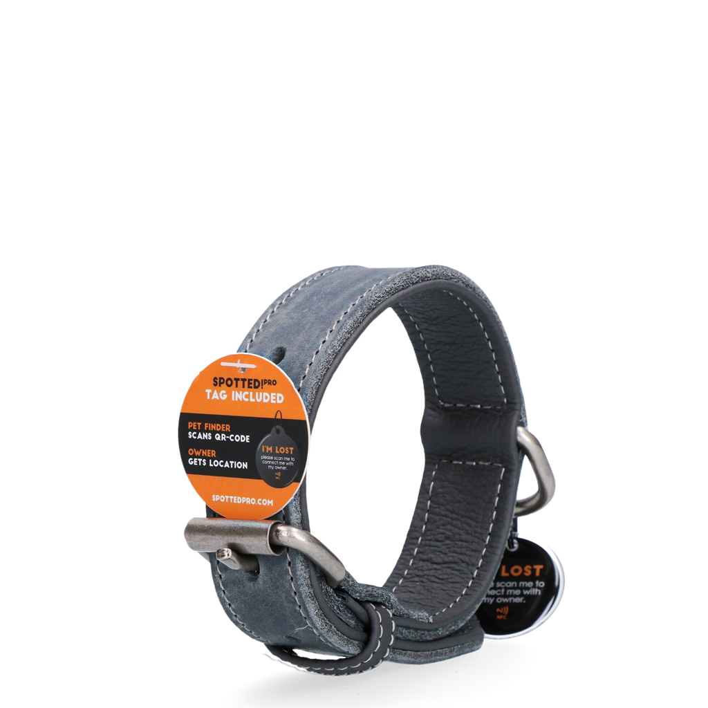 Spotted! Pro Leren Halsband 50 cm - Grijs