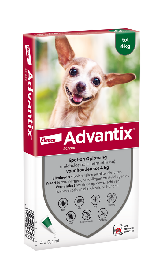 Advantix vlooien- en tekenpipet voor honden 40/200 (1,5 tot 4kg) 4 pipetten
