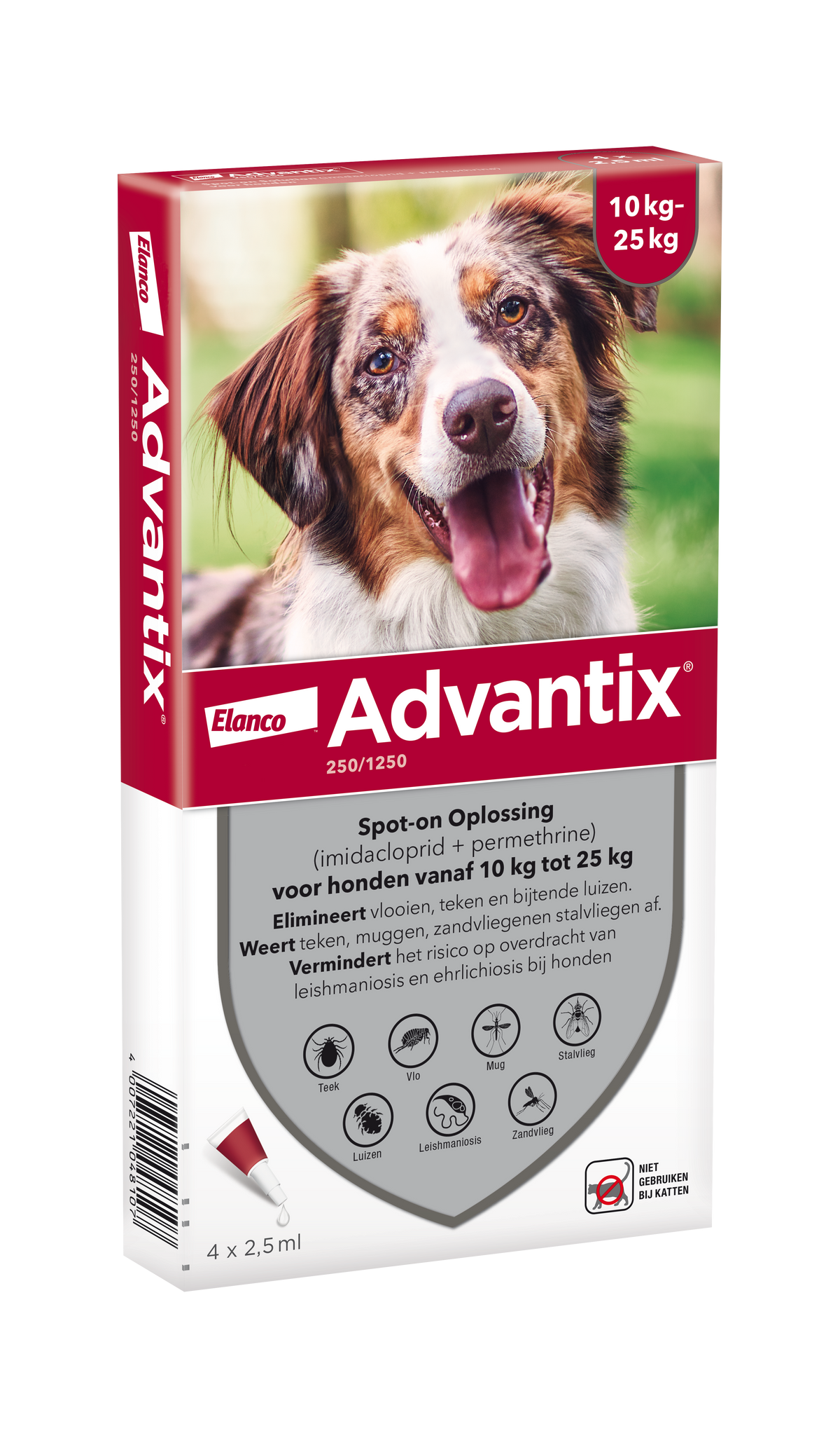 Advantix vlooien- en tekenpipet voor honden 250/1250 (10 tot 25 kg) 4 pipetten