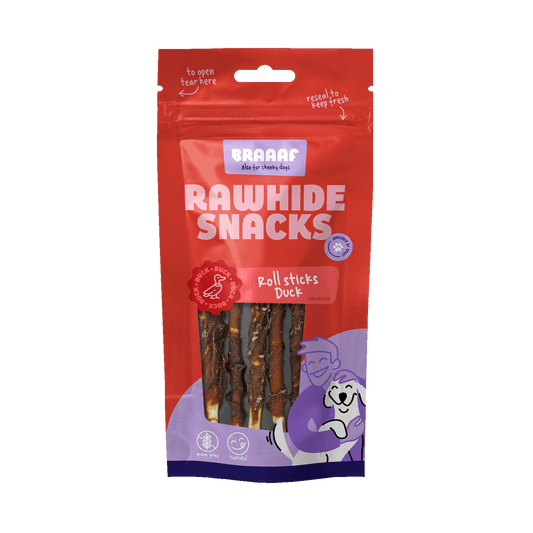 Braaaf Rawhide Roll Sticks Eend - 8 st.