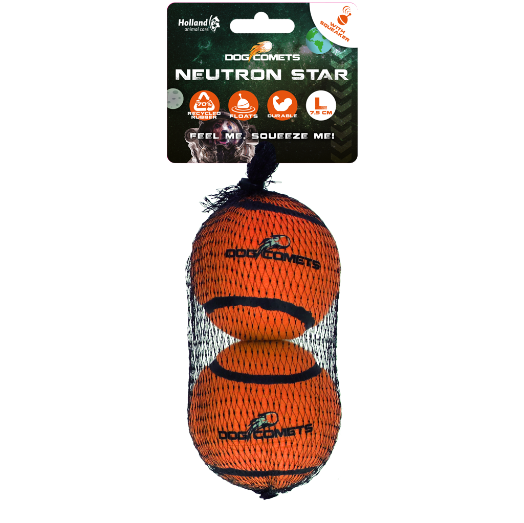 Dog Comets Tennisbal Met Pieper Neutron Star L Oranje (2-pack)