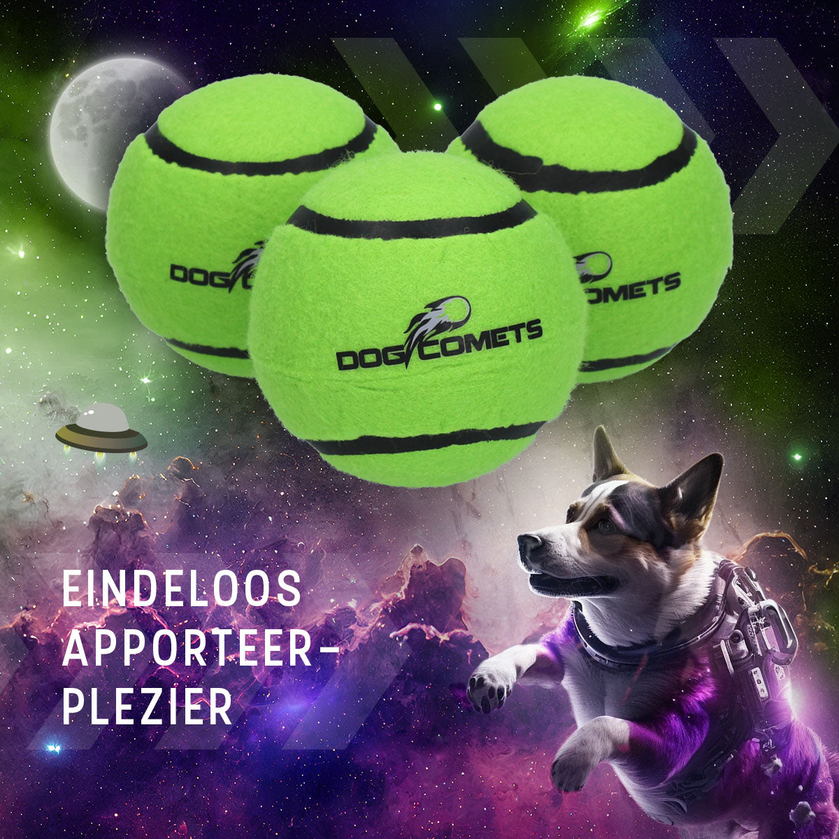 Dog Comets Tennisbal Starlight L Groen (2-pack)