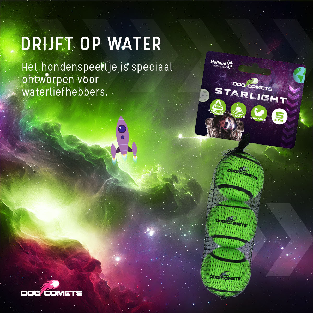 Dog Comets Tennisbal Starlight S Groen (3-pack)