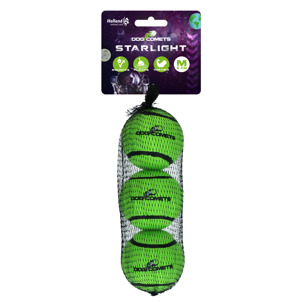 Dog Comets Tennisbal Starlight M Groen (3-Pack)