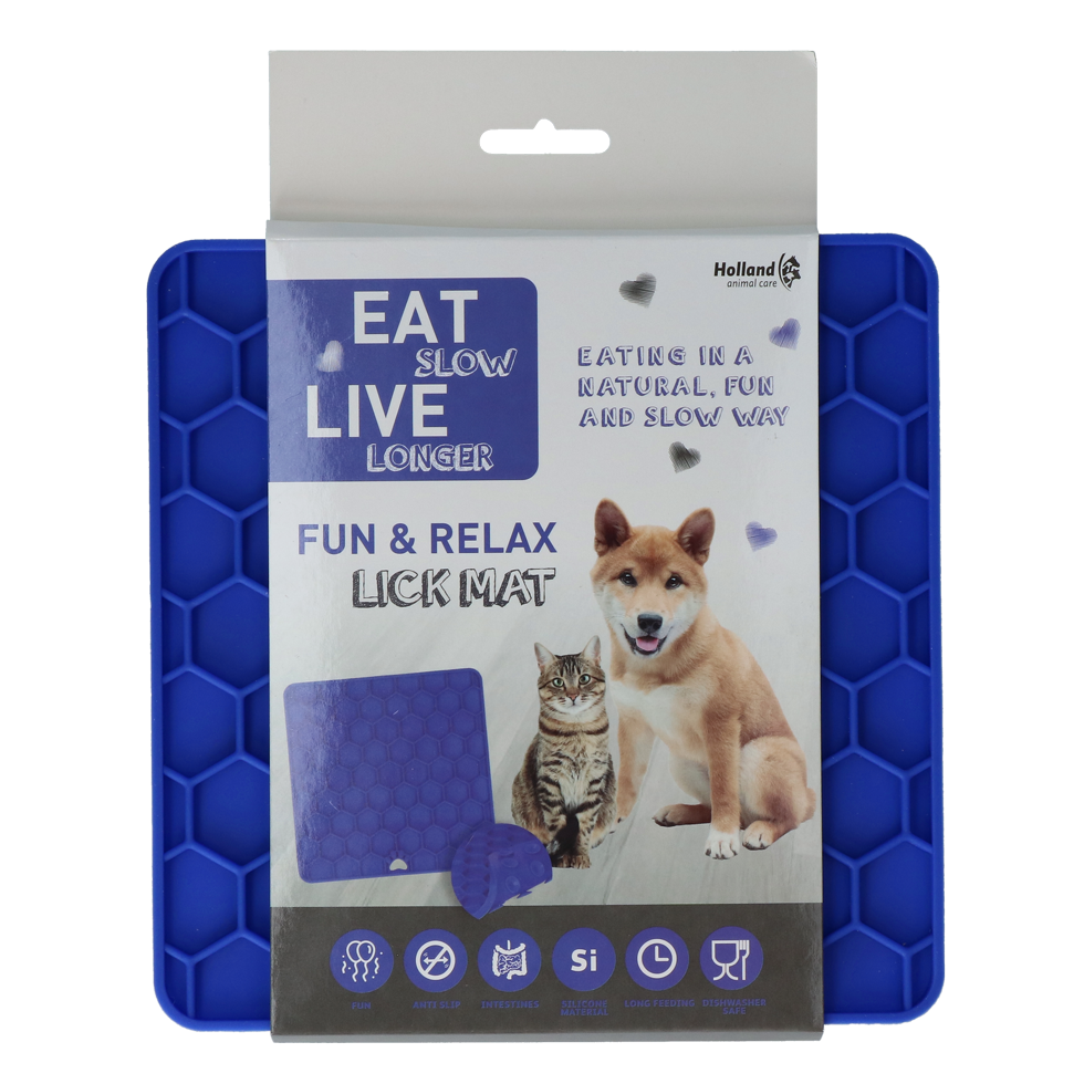Eat Slow Live Longer Lick Mat Honeycomb Blauw