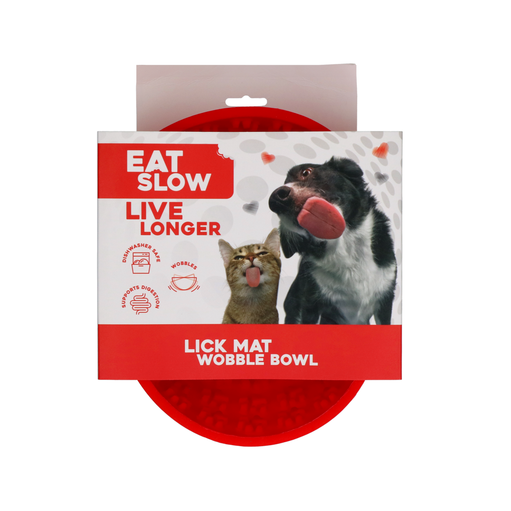Eat Slow Live Longer Lick Mat Wobble Bowl Rood