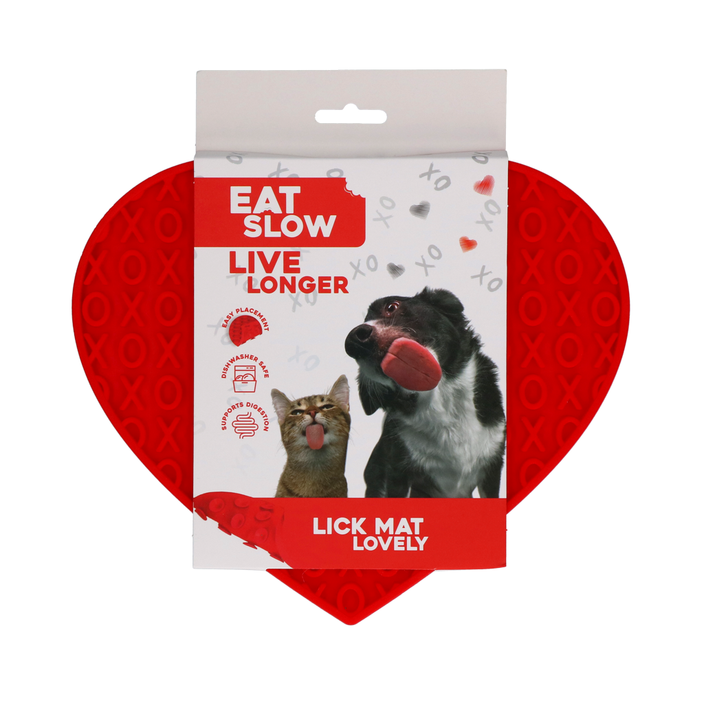 Eat Slow Live Longer Lick Mat Lovely Heart Rood