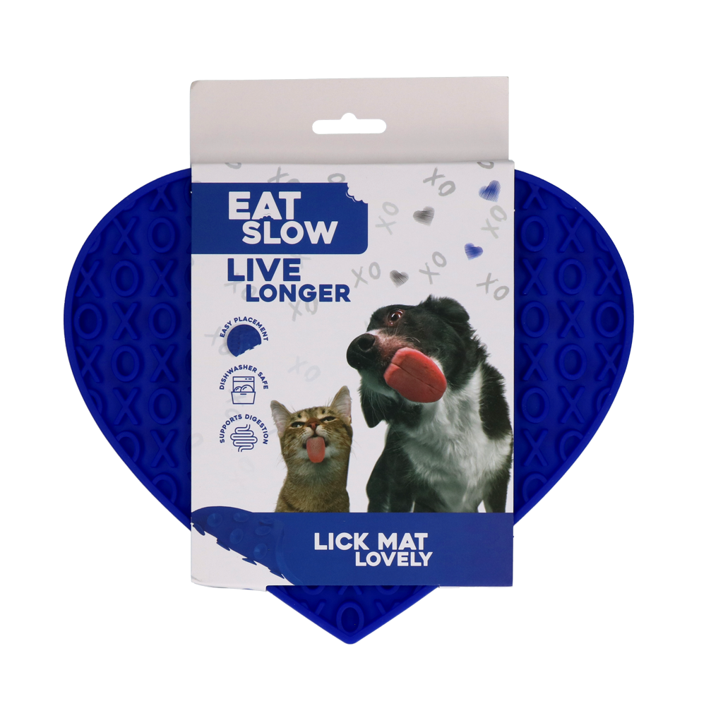 Eat Slow Live Longer Lick Mat Lovely Heart Blauw