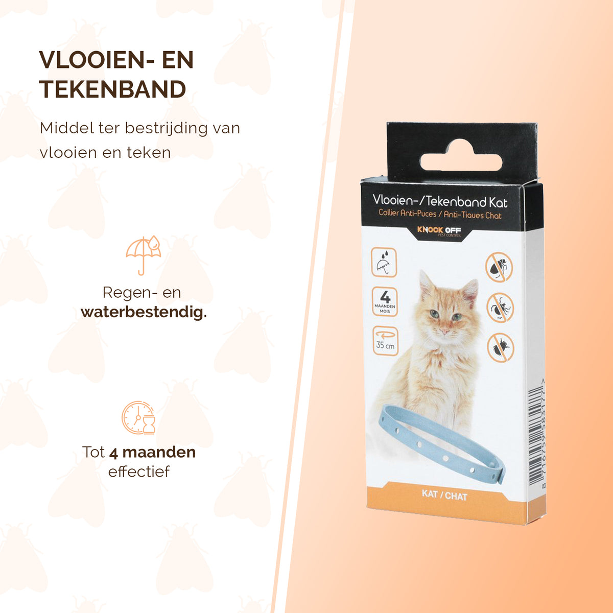 Knock Pest Vlooien/Tekenband Kat 33 cm NL/FR