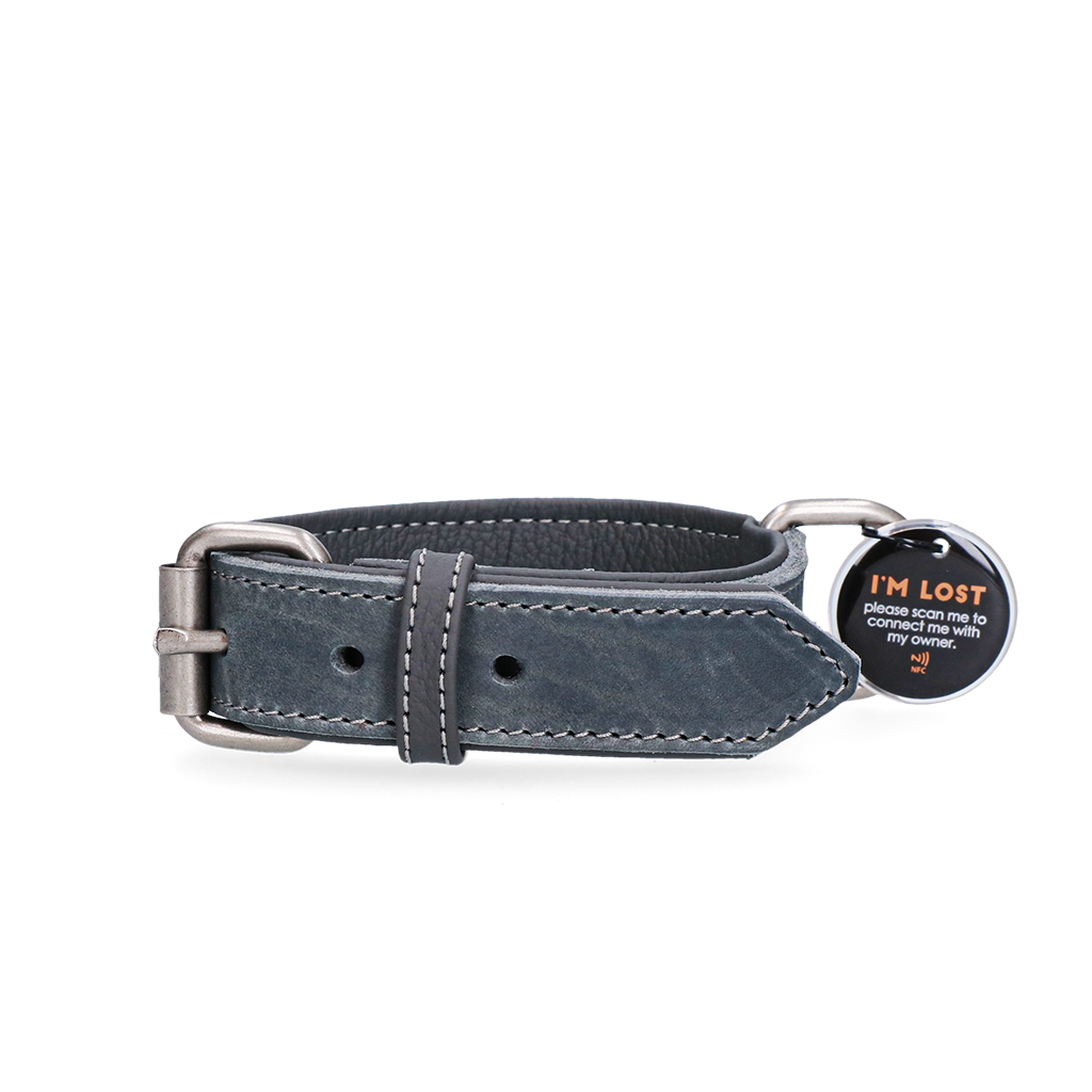 Spotted! Pro Leren Halsband 60 cm - Grijs