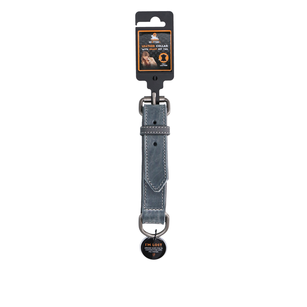 Spotted! Pro Leren Halsband 50 cm - Grijs
