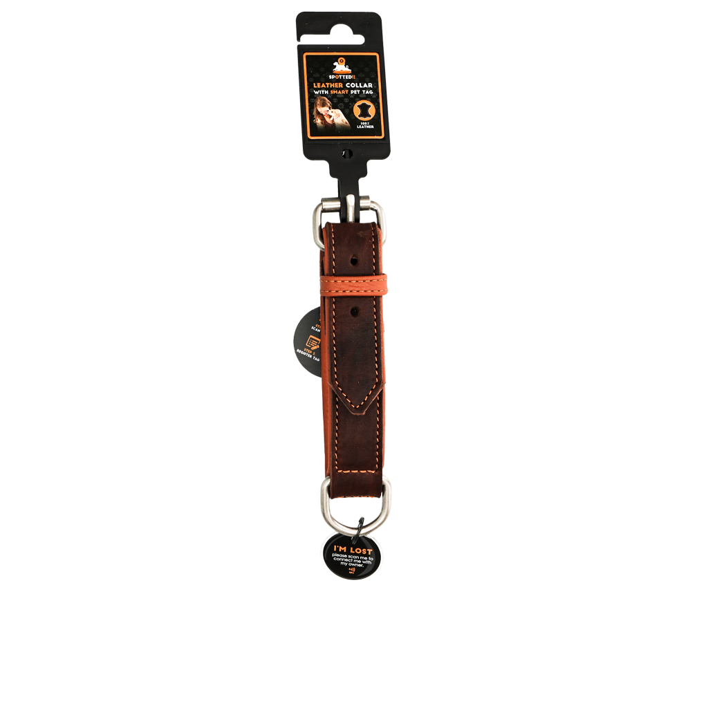 Spotted! Pro Leren Halsband 50 cm - Bruin