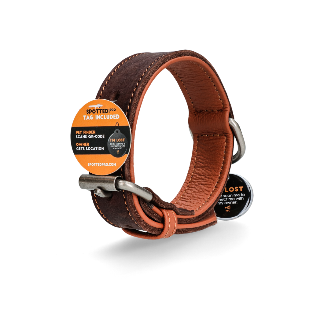 Spotted! Pro Leren Halsband 50 cm - Bruin