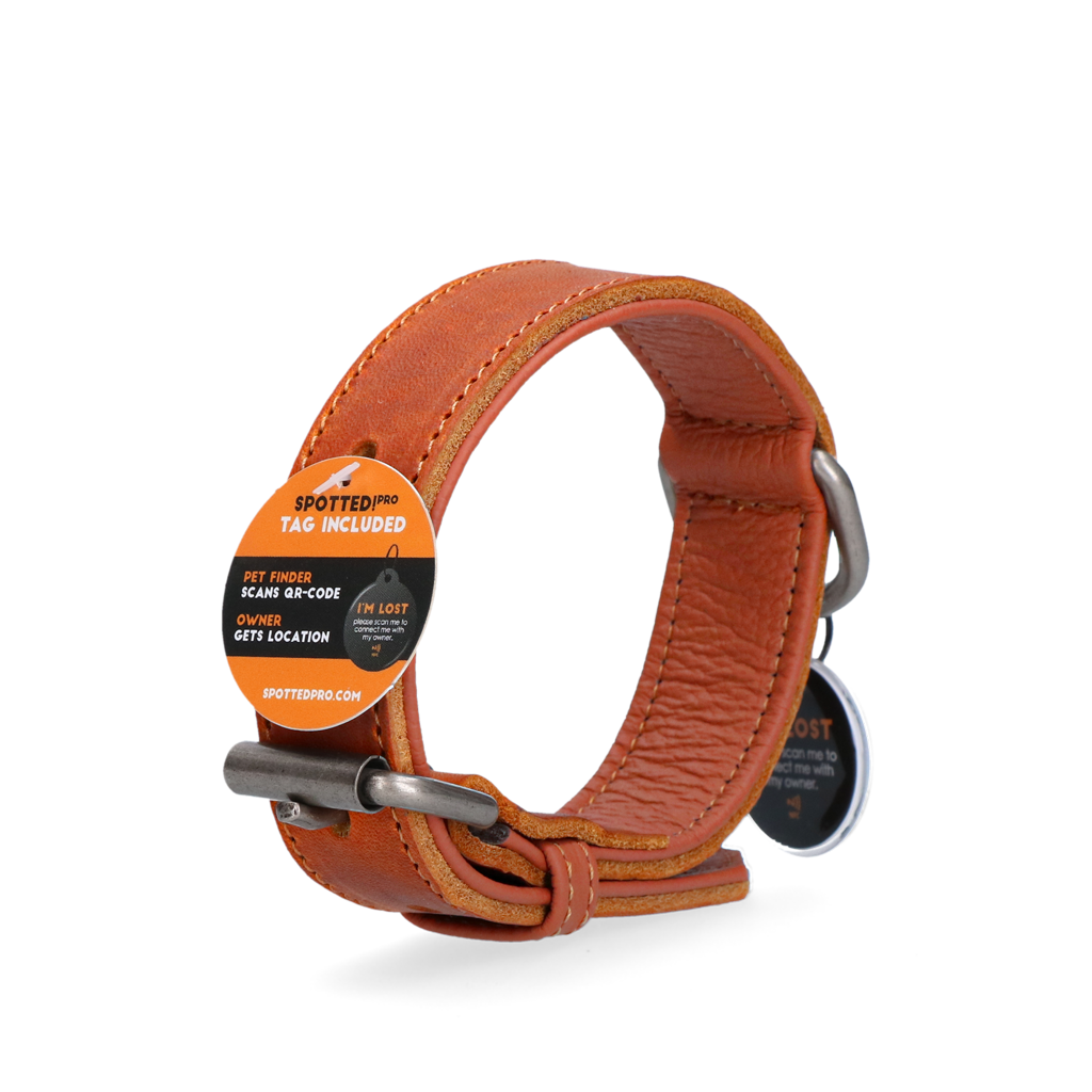 Spotted! Pro Leren Halsband 45 cm - Cognac